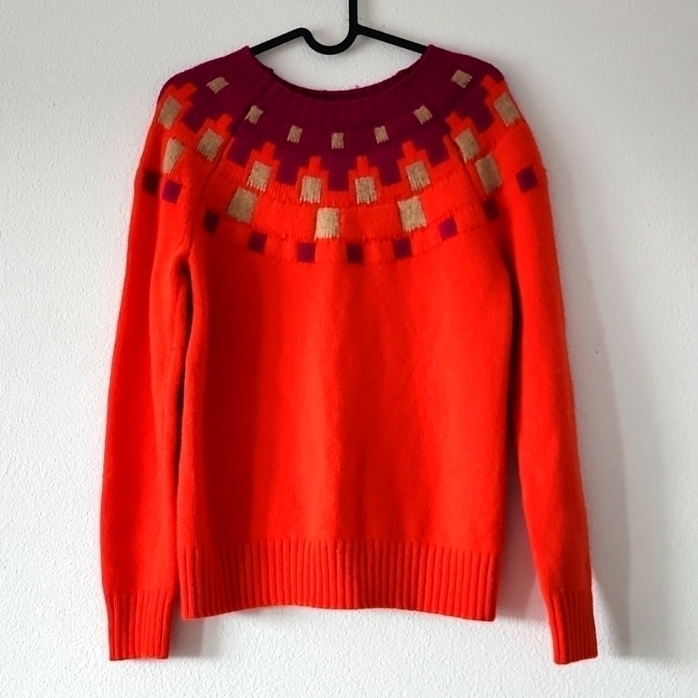 JC penney Orange sweater Merino Wool Blend Fair Isle High Neck
